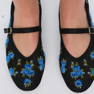 For Love & Lemons Evelyne Embroidered Ballet Flats Size 40